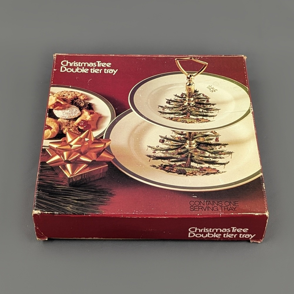 Spode Christmas Tree Double Tier Tray England Serving Stand CHIPPED PAINT